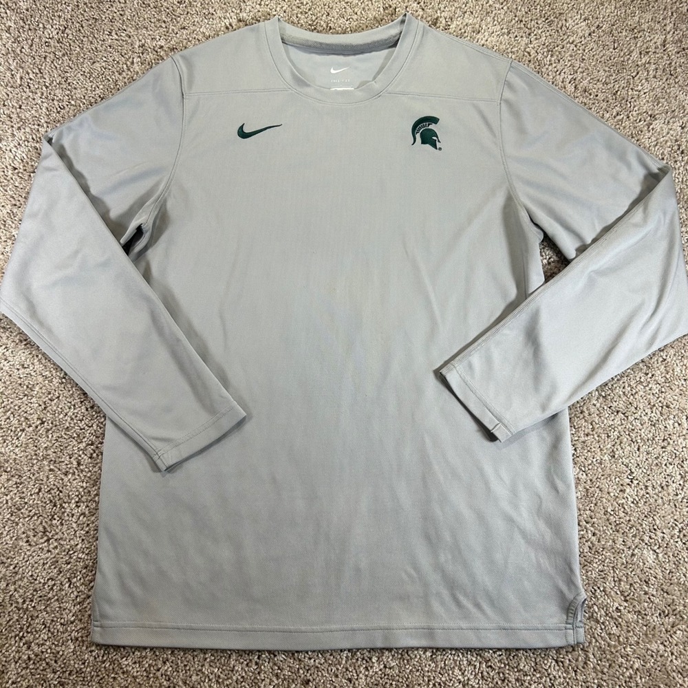 Nike Michigan State Spartans Men Large Gray Long Sleeve Dri-FIT Shirt Team Issue